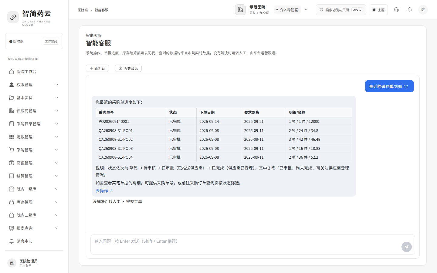 医院端 · AI 智能客服对话