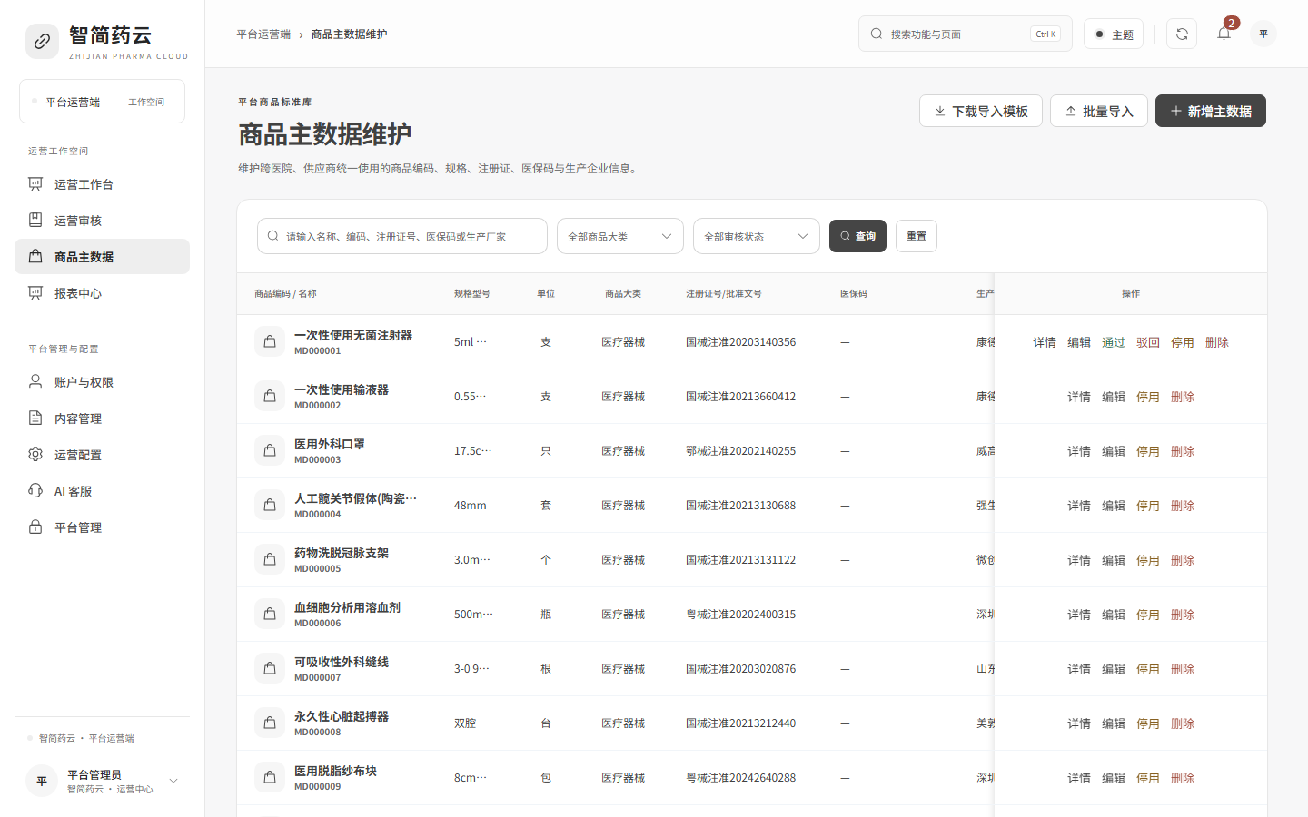 运营端 · 商品主数据维护